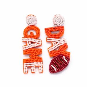 Orange and White Beaded Dangle Game Day Earrings